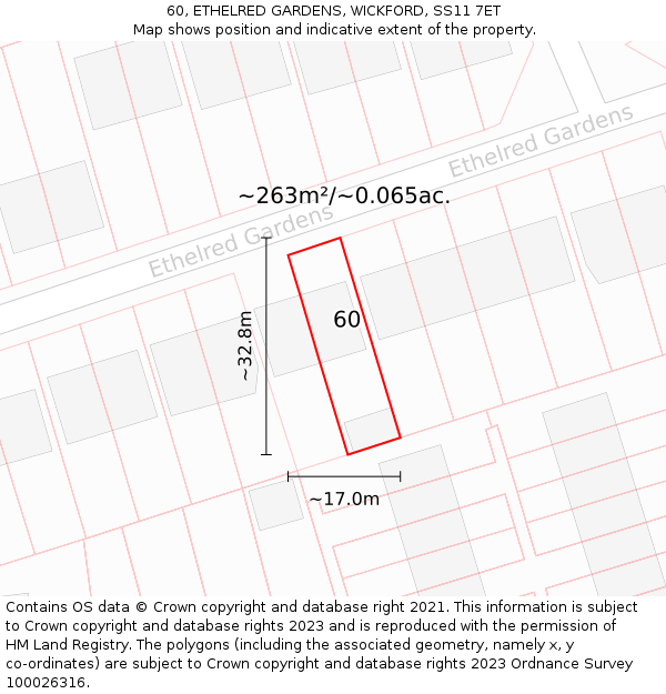 60, ETHELRED GARDENS, WICKFORD, SS11 7ET: Plot and title map