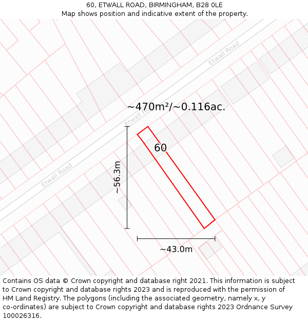 60, ETWALL ROAD, BIRMINGHAM, B28 0LE: Plot and title map