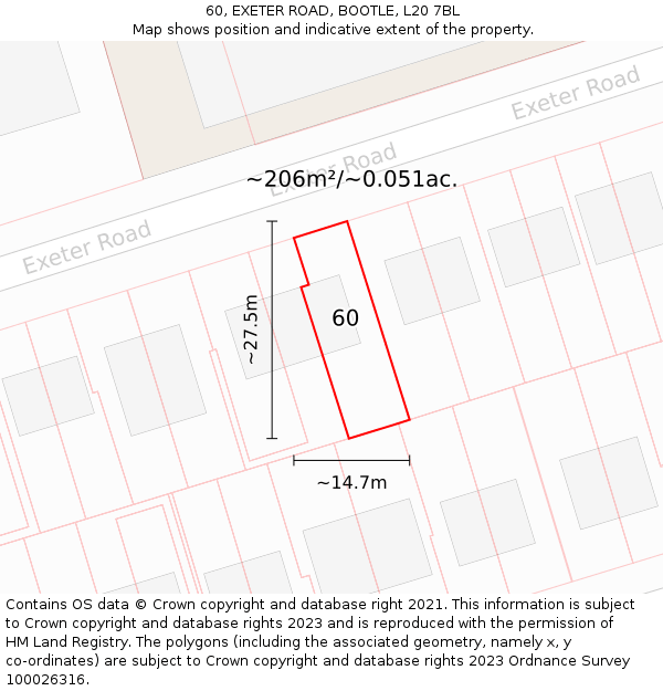 60, EXETER ROAD, BOOTLE, L20 7BL: Plot and title map