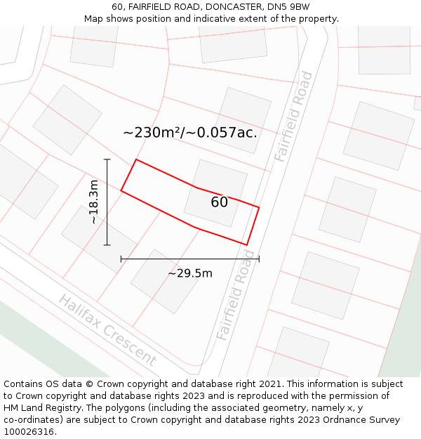 60, FAIRFIELD ROAD, DONCASTER, DN5 9BW: Plot and title map