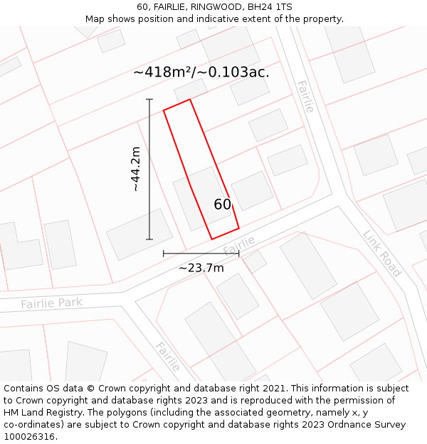 60, FAIRLIE, RINGWOOD, BH24 1TS: Plot and title map