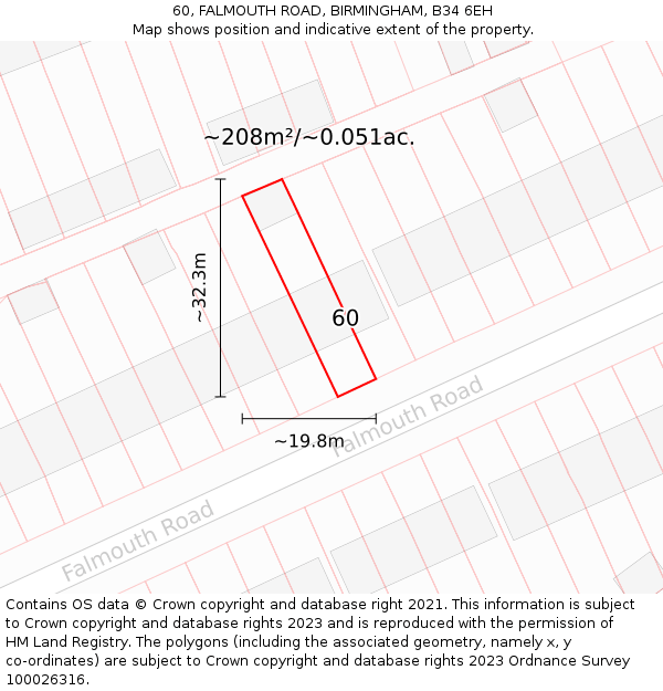 60, FALMOUTH ROAD, BIRMINGHAM, B34 6EH: Plot and title map