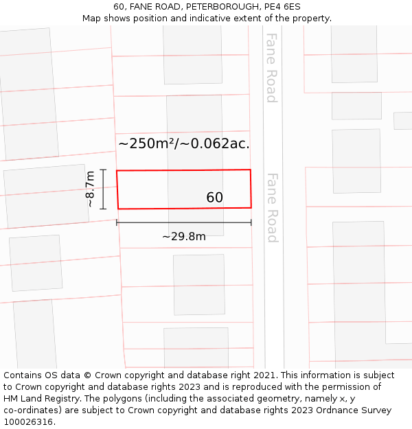 60, FANE ROAD, PETERBOROUGH, PE4 6ES: Plot and title map
