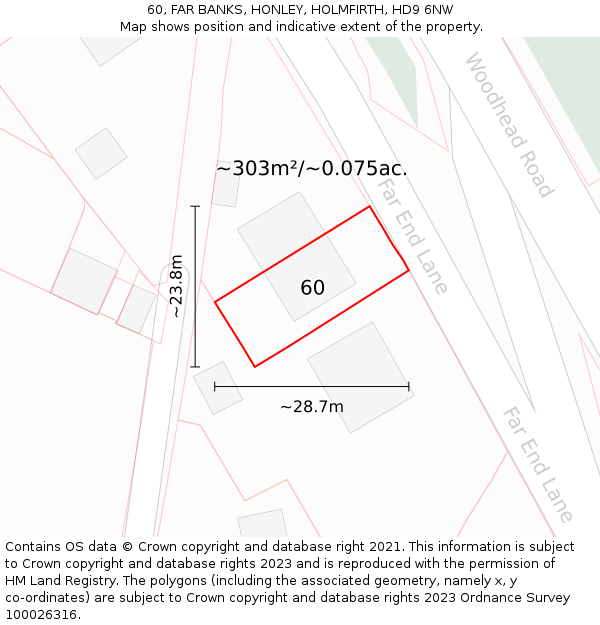 60, FAR BANKS, HONLEY, HOLMFIRTH, HD9 6NW: Plot and title map