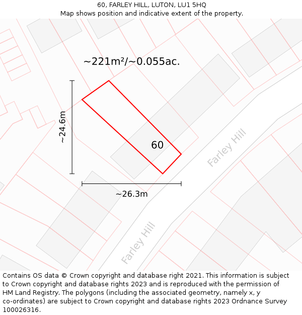 60, FARLEY HILL, LUTON, LU1 5HQ: Plot and title map