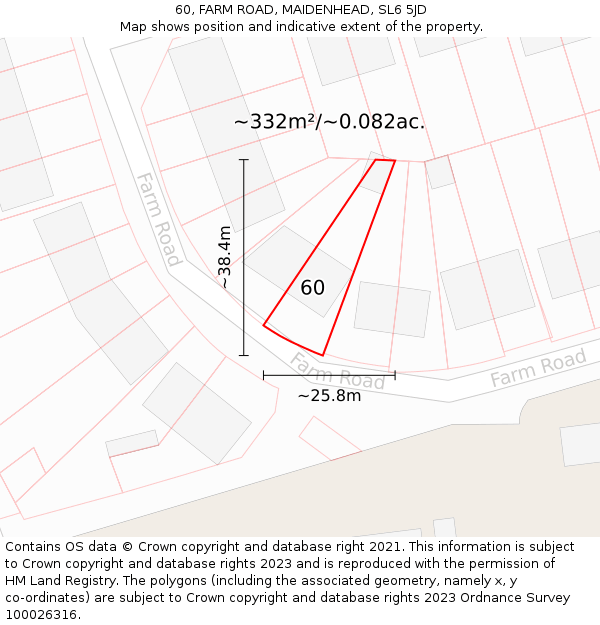 60, FARM ROAD, MAIDENHEAD, SL6 5JD: Plot and title map