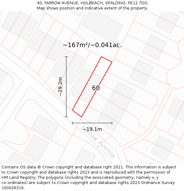 60, FARROW AVENUE, HOLBEACH, SPALDING, PE12 7DG: Plot and title map