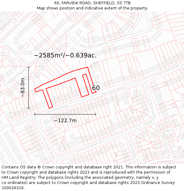 60, FARVIEW ROAD, SHEFFIELD, S5 7TB: Plot and title map