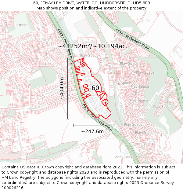 60, FENAY LEA DRIVE, WATERLOO, HUDDERSFIELD, HD5 8RR: Plot and title map