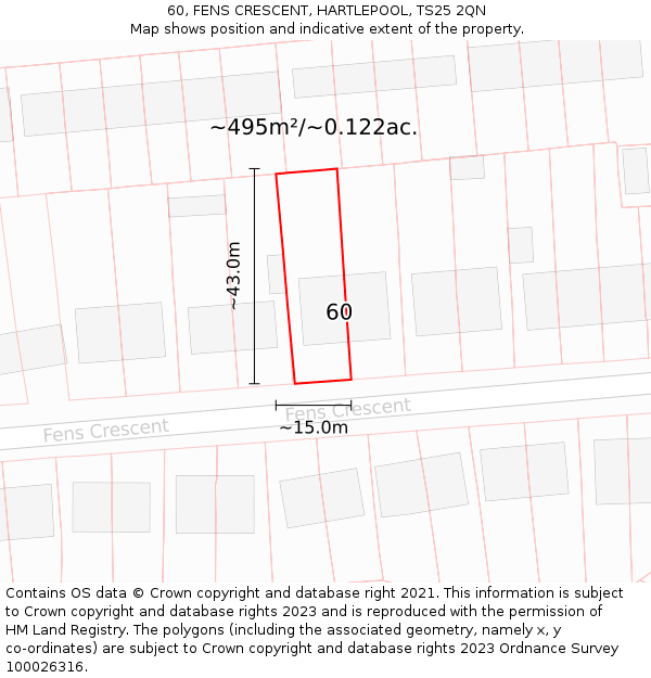 60, FENS CRESCENT, HARTLEPOOL, TS25 2QN: Plot and title map