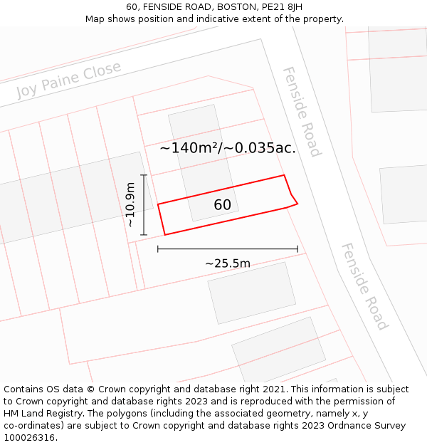 60, FENSIDE ROAD, BOSTON, PE21 8JH: Plot and title map
