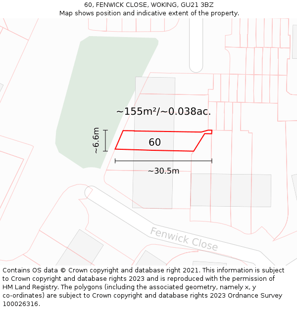 60, FENWICK CLOSE, WOKING, GU21 3BZ: Plot and title map