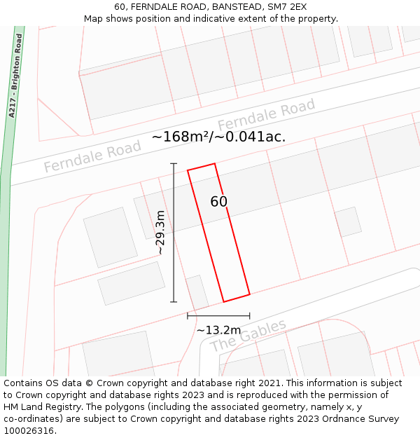 60, FERNDALE ROAD, BANSTEAD, SM7 2EX: Plot and title map