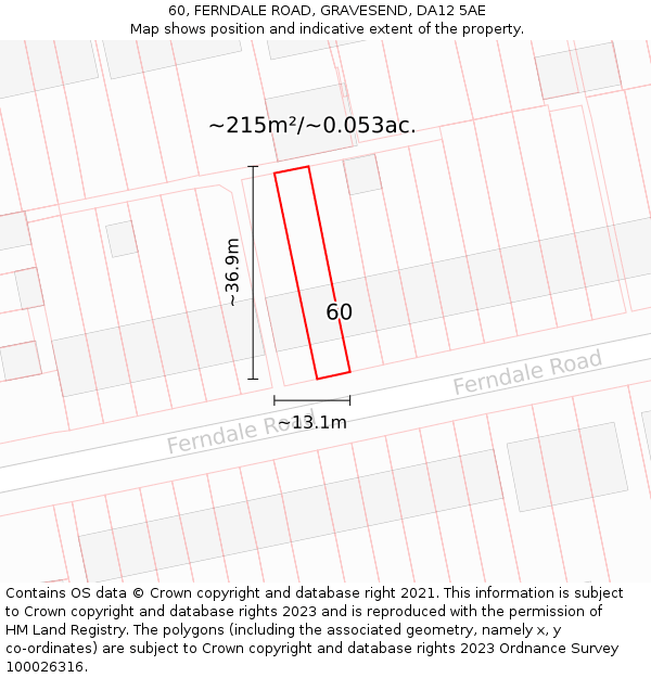 60, FERNDALE ROAD, GRAVESEND, DA12 5AE: Plot and title map