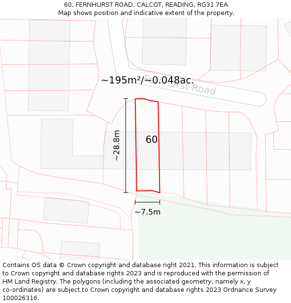 60, FERNHURST ROAD, CALCOT, READING, RG31 7EA: Plot and title map