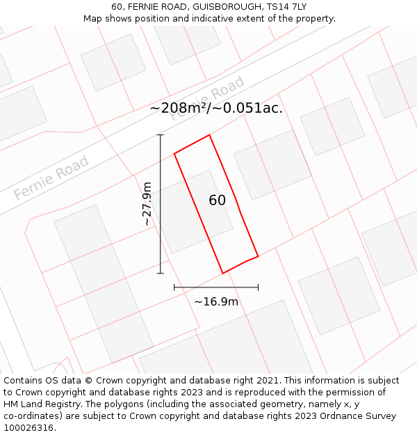 60, FERNIE ROAD, GUISBOROUGH, TS14 7LY: Plot and title map