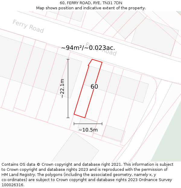 60, FERRY ROAD, RYE, TN31 7DN: Plot and title map