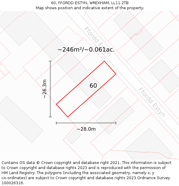 60, FFORDD ESTYN, WREXHAM, LL11 2TB: Plot and title map