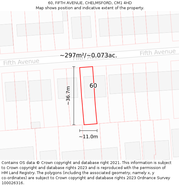 60, FIFTH AVENUE, CHELMSFORD, CM1 4HD: Plot and title map