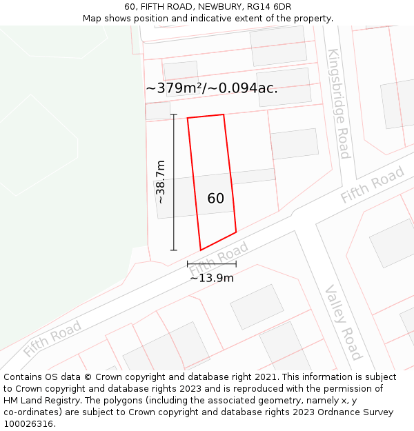 60, FIFTH ROAD, NEWBURY, RG14 6DR: Plot and title map