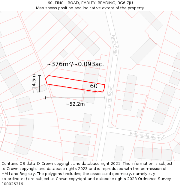60, FINCH ROAD, EARLEY, READING, RG6 7JU: Plot and title map