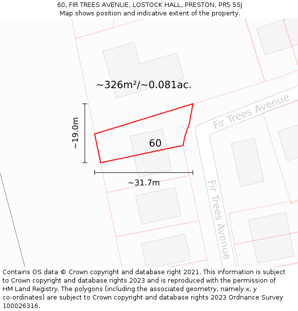60, FIR TREES AVENUE, LOSTOCK HALL, PRESTON, PR5 5SJ: Plot and title map