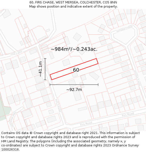 60, FIRS CHASE, WEST MERSEA, COLCHESTER, CO5 8NN: Plot and title map