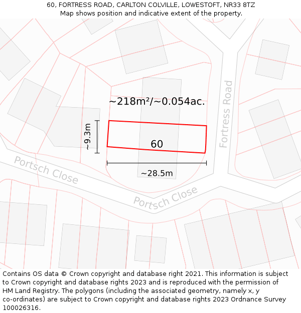 60, FORTRESS ROAD, CARLTON COLVILLE, LOWESTOFT, NR33 8TZ: Plot and title map