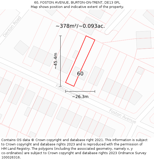 60, FOSTON AVENUE, BURTON-ON-TRENT, DE13 0PL: Plot and title map