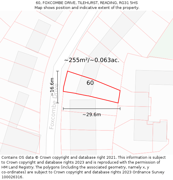 60, FOXCOMBE DRIVE, TILEHURST, READING, RG31 5HS: Plot and title map