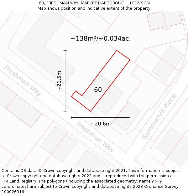 60, FRESHMAN WAY, MARKET HARBOROUGH, LE16 9GN: Plot and title map
