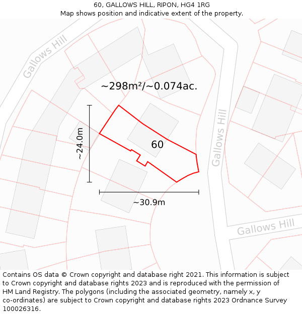 60, GALLOWS HILL, RIPON, HG4 1RG: Plot and title map