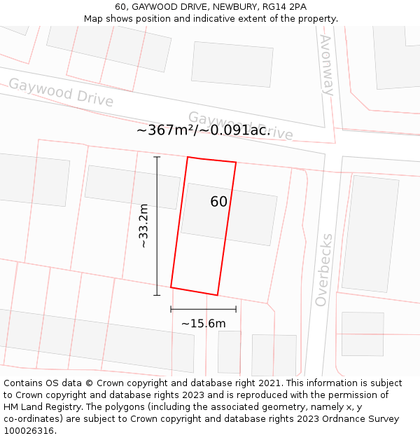 60, GAYWOOD DRIVE, NEWBURY, RG14 2PA: Plot and title map
