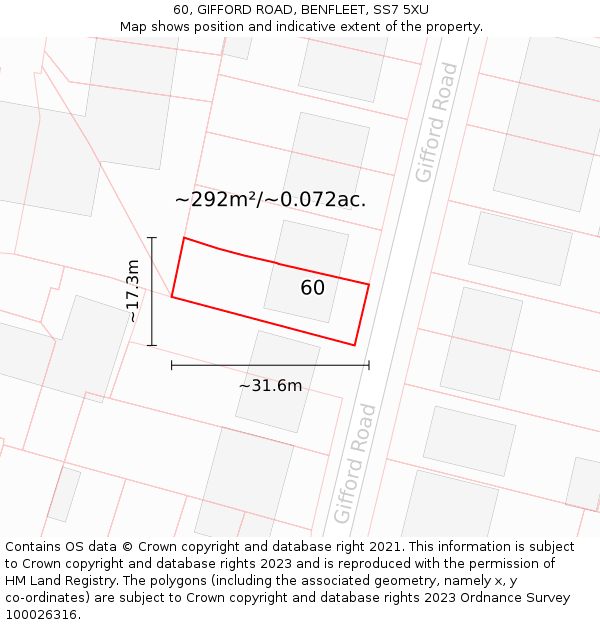 60, GIFFORD ROAD, BENFLEET, SS7 5XU: Plot and title map