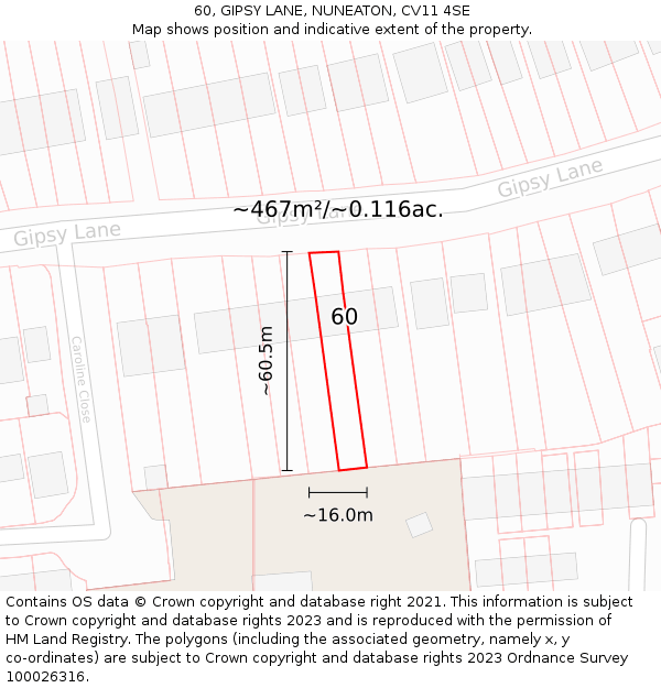60, GIPSY LANE, NUNEATON, CV11 4SE: Plot and title map