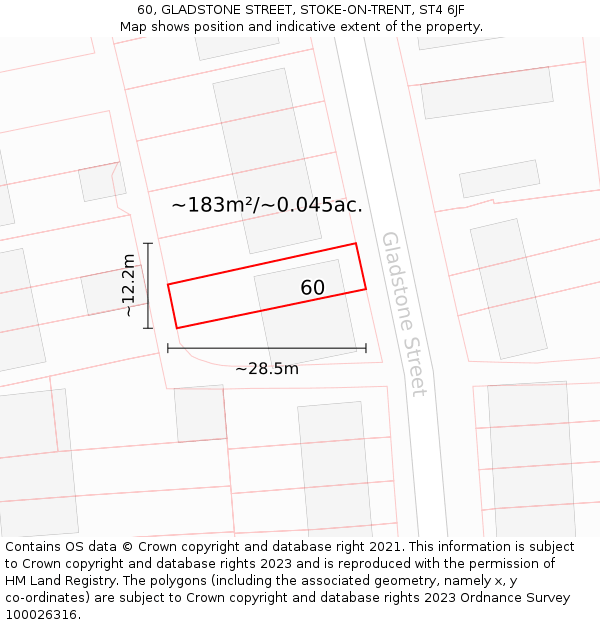 60, GLADSTONE STREET, STOKE-ON-TRENT, ST4 6JF: Plot and title map