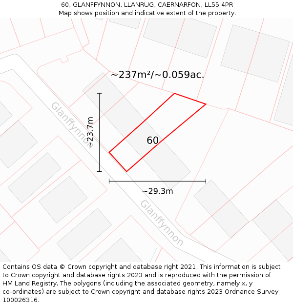 60, GLANFFYNNON, LLANRUG, CAERNARFON, LL55 4PR: Plot and title map