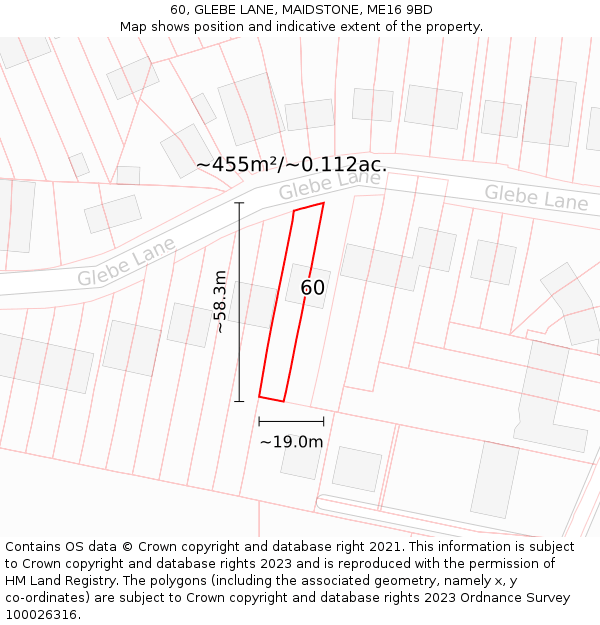 60, GLEBE LANE, MAIDSTONE, ME16 9BD: Plot and title map