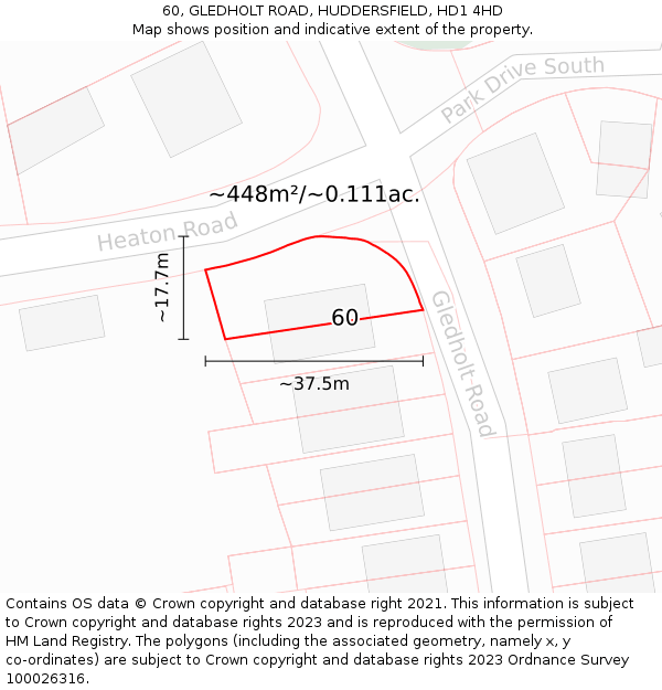 60, GLEDHOLT ROAD, HUDDERSFIELD, HD1 4HD: Plot and title map