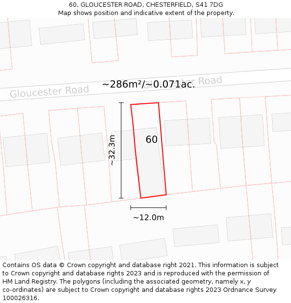 60, GLOUCESTER ROAD, CHESTERFIELD, S41 7DG: Plot and title map