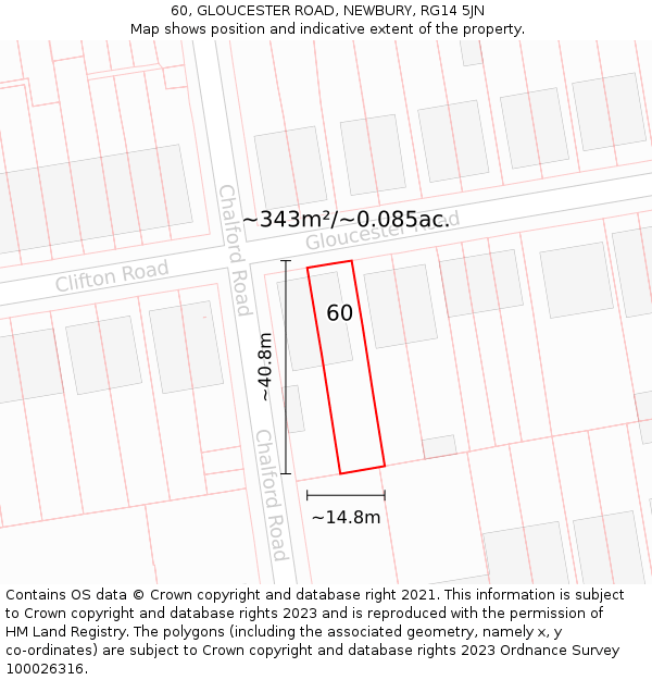60, GLOUCESTER ROAD, NEWBURY, RG14 5JN: Plot and title map