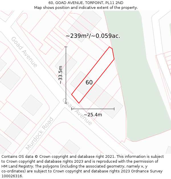 60, GOAD AVENUE, TORPOINT, PL11 2ND: Plot and title map