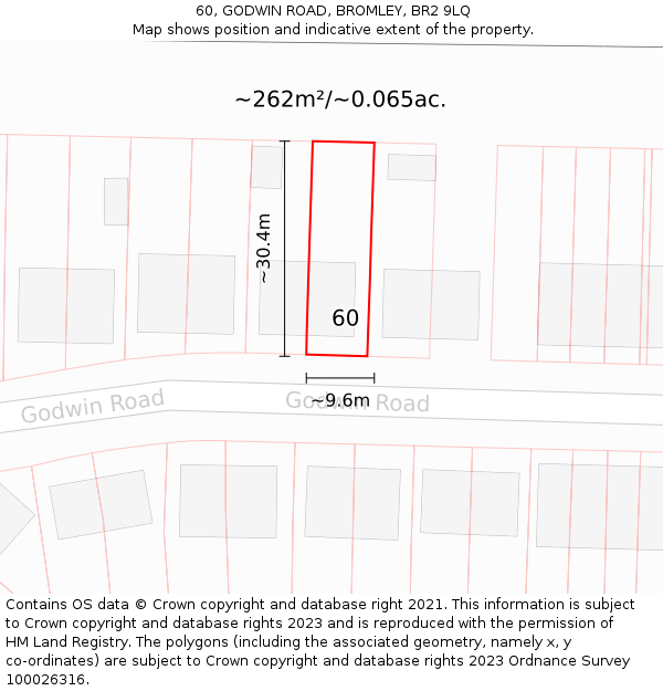 60, GODWIN ROAD, BROMLEY, BR2 9LQ: Plot and title map