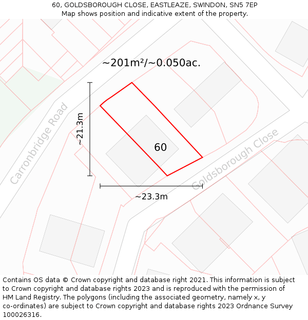 60, GOLDSBOROUGH CLOSE, EASTLEAZE, SWINDON, SN5 7EP: Plot and title map