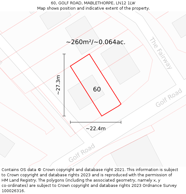 60, GOLF ROAD, MABLETHORPE, LN12 1LW: Plot and title map