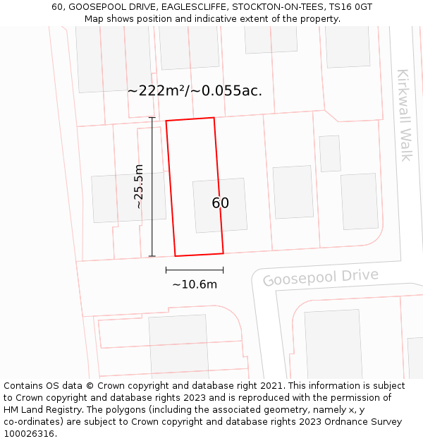 60, GOOSEPOOL DRIVE, EAGLESCLIFFE, STOCKTON-ON-TEES, TS16 0GT: Plot and title map