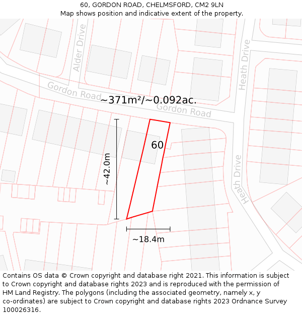 60, GORDON ROAD, CHELMSFORD, CM2 9LN: Plot and title map