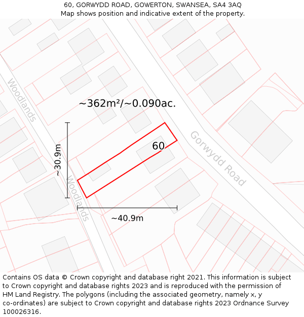 60, GORWYDD ROAD, GOWERTON, SWANSEA, SA4 3AQ: Plot and title map