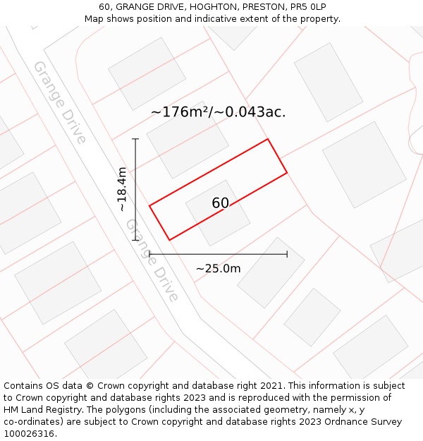 60, GRANGE DRIVE, HOGHTON, PRESTON, PR5 0LP: Plot and title map