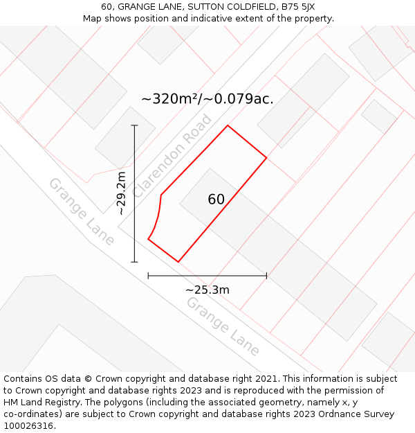 60, GRANGE LANE, SUTTON COLDFIELD, B75 5JX: Plot and title map